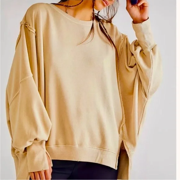 We The Free Camden Sweatshirt Oversized Loose Fit Beige Tan L - Picture 3 of 9